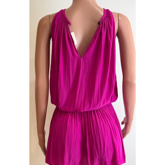 Ramy Brook Paris Mini Dress Womens S Fuschia Pink Smocked Ruched Elastic Waist - Picture 6 of 15